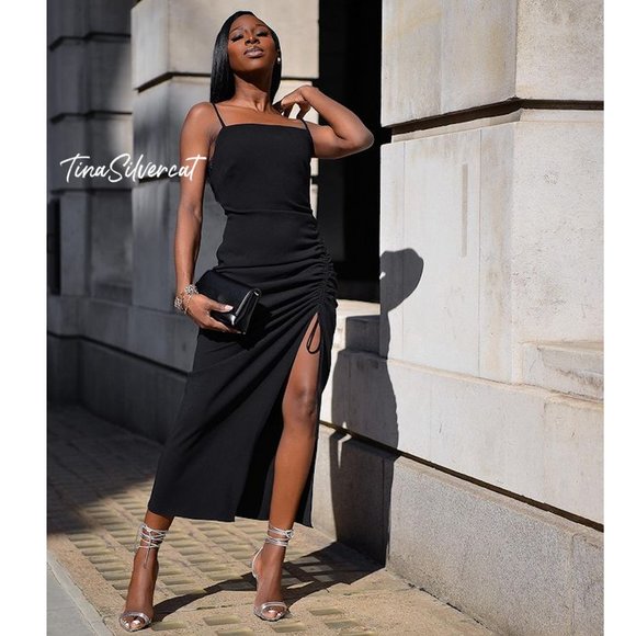 BLOGGER'S FAVE! Zara Black Midi Dress Sz XS NWT - Picture 5 of 17